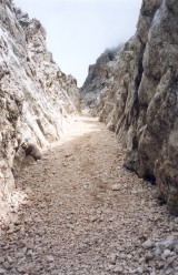 Il canalone Sud della Forcella della Caccia Grande, la sua strozzatura